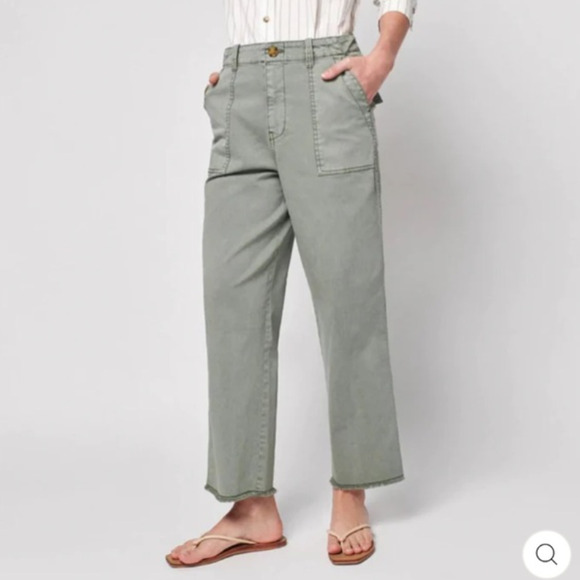 Faherty Organic Cotton Utility Pants Straight Leg Frayed Hem Sage Green Size 25 - Picture 1 of 7